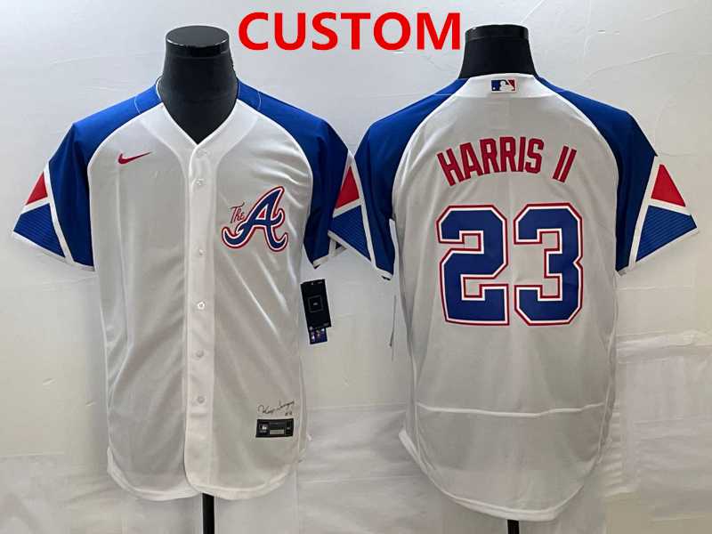 Mens Atlanta Braves Custom White 2023 City Connect Flex Base Stitched Baseball Jersey->customized mlb jersey->Custom Jersey